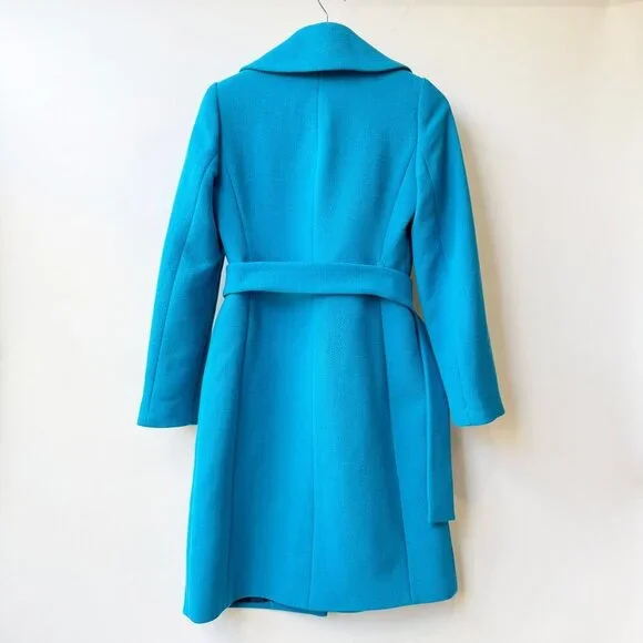 J.Crew Double Cloth Italian Wool Belted long Coat Women’s Size 0 Blue - Picture 4 of 13
